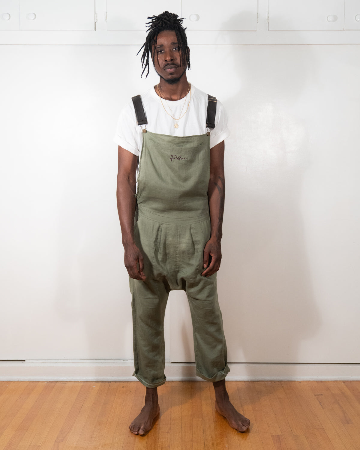 Olive Linen Overalls