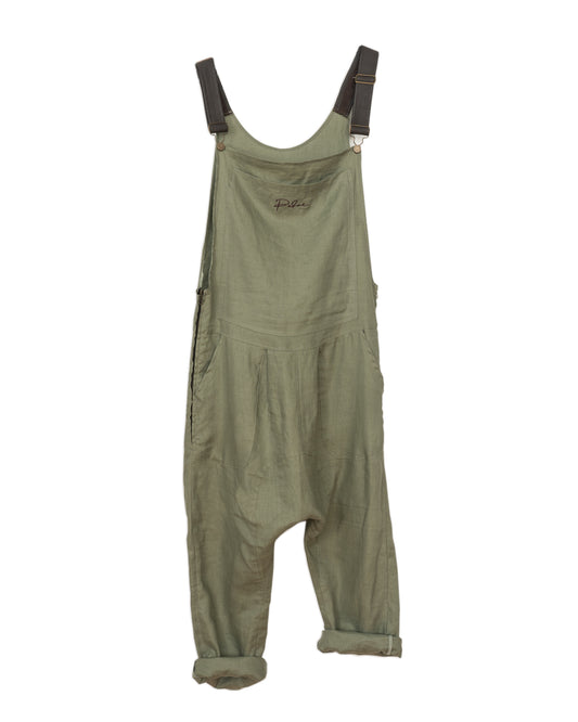 Olive Linen Overalls