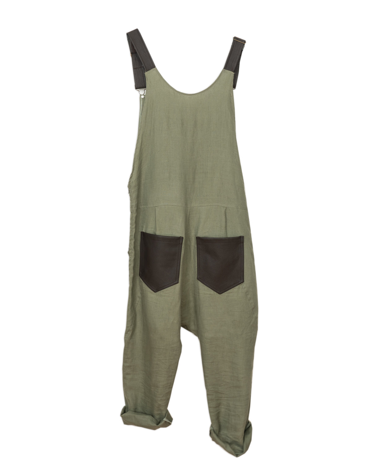 Olive Linen Overalls